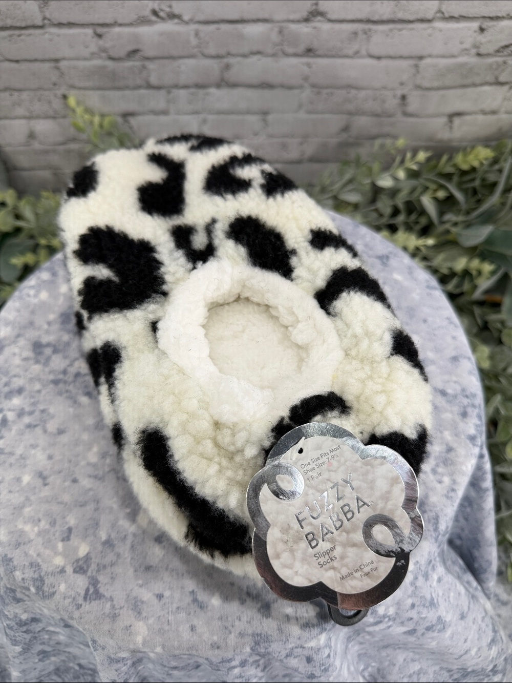 FUZZY BABBA - Black & White Animal Print Ballerina Style Slippers - WMS 8M 🖤 NWT